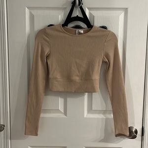Divided Tan Ribbed Cropped Long Sleeve